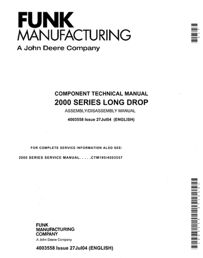 John Deere 2000 Series Long Drop Technical Manual 4003558