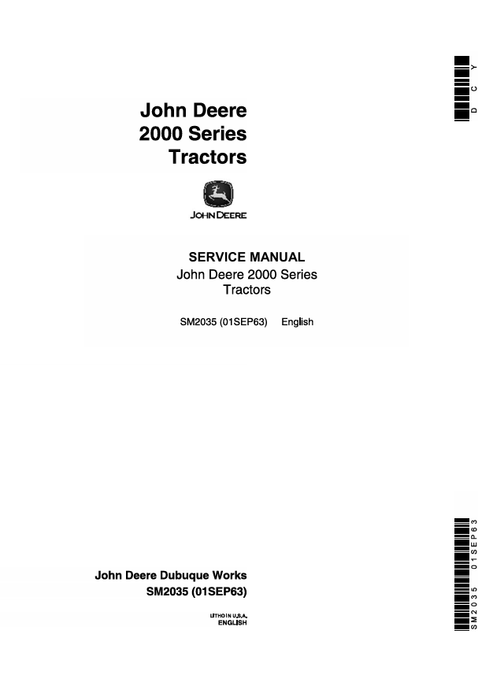 John Deere 2000 Series Tractor Service Manual SM2035