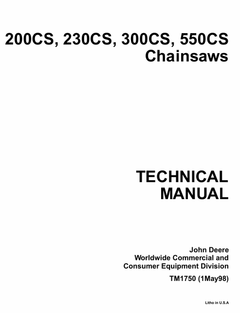 John Deere 200CS 230CS 300CS & 550CS Chainsaw Manual TM1750