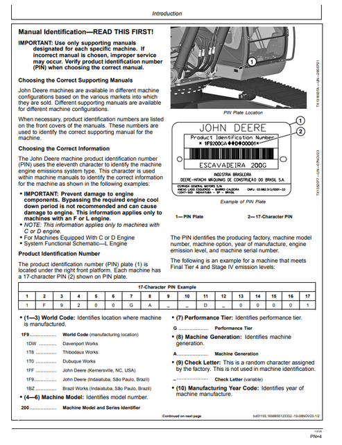 John Deere 200 G Excavator Operation Manual PDF OMT499736X019