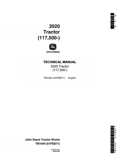 John Deere 2020 Tractor Technical Manual TM1044 PDF