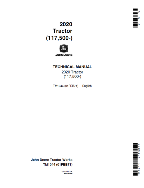 John Deere 2020 Tractor Technical Service Manual TM1044