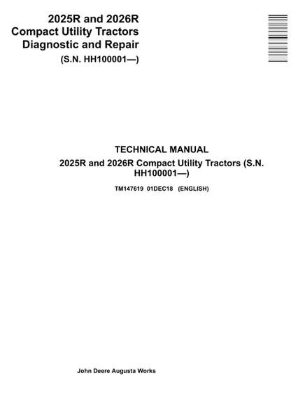 John Deere 2025R 2026R Compact Utility Tractor Diagnostic Repair Manual
