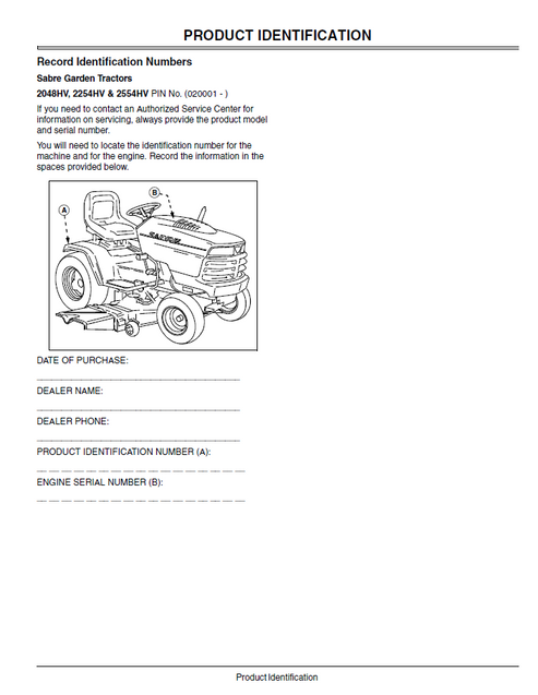 John Deere 2048HV 2254HV 2554HV Garden Tractor Operator Manual