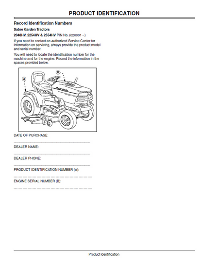 John Deere 2048HV 2254HV 2554HV Garden Tractor Operator Manual