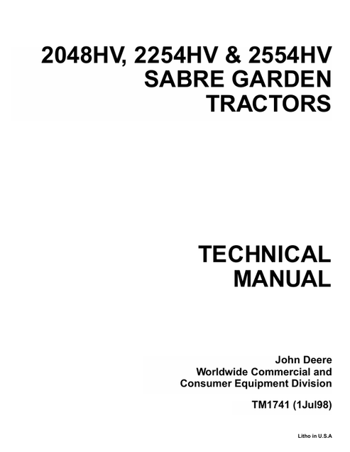 John Deere 2048HV 2254HV 2554HV Sabre Garden Tractor Manual PDF