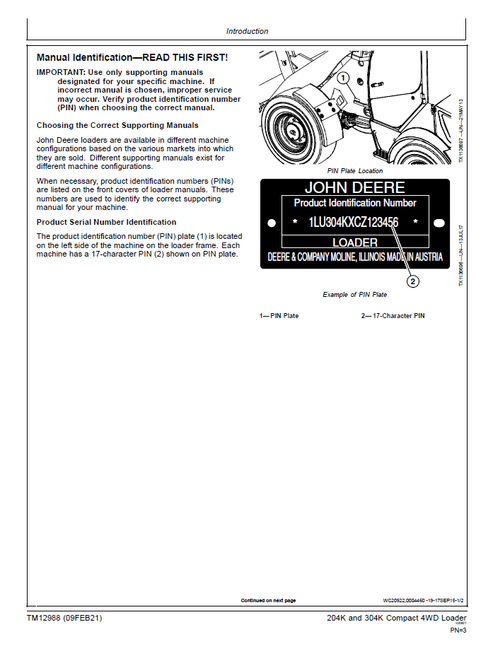 John Deere 204K & 304K IT4 Engine Compact Loader Repair Manual