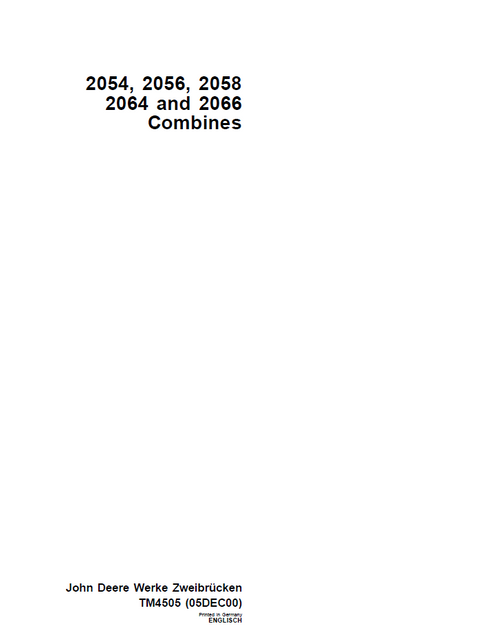 John Deere 2054-2066 Combine Technical Manual TM4505