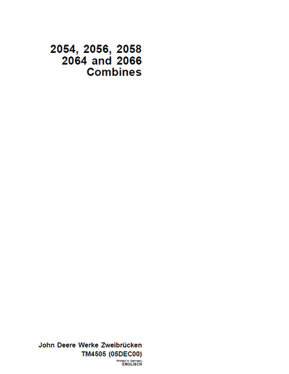 John Deere 2054-2066 Combine Technical Manual TM4505