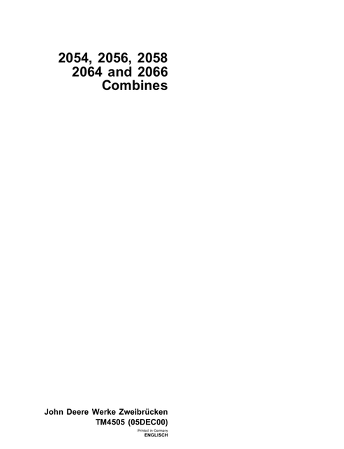 John Deere 2054, 2056, 2058, 2064 & 2066 Combine Technical Manual TM4505