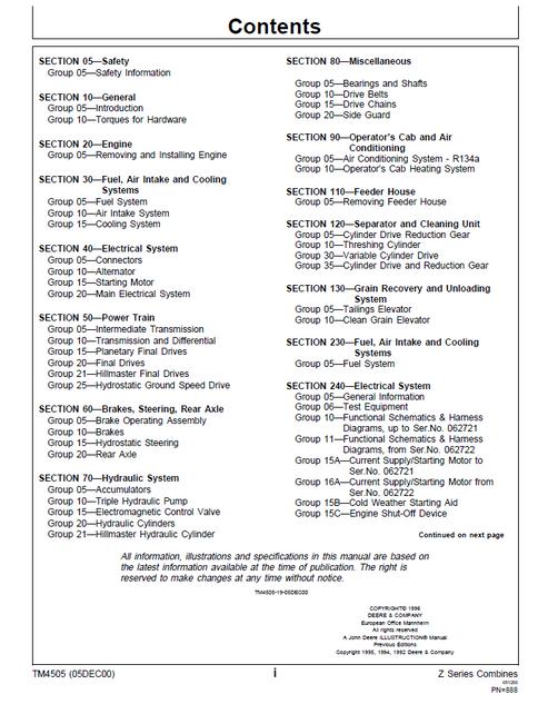 John Deere 2066 Combine Technical Service Manual TM4505