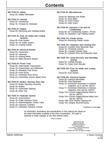 John Deere 2066 Combine Technical Service Manual TM4505