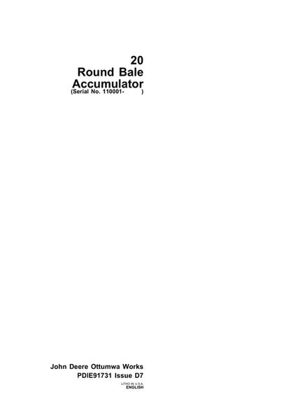 John Deere 20 Round Bale Accumulator Pre Delivery Instruction Manual