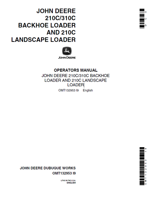 John Deere 210C 310C Backhoe Loader Operator Manual OMT132953
