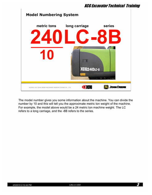 John Deere 210LC-8B 240LC-8B 330LC-8B Excavator Training Manual