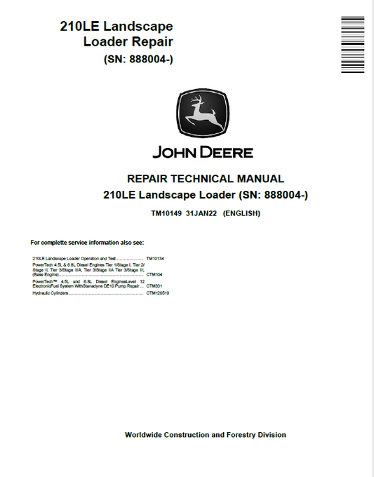 John Deere 210LE Landscape Loader Repair Technical Manual TM10149 PDF