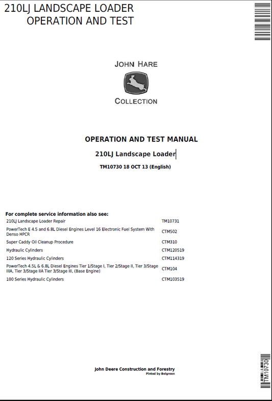 John Deere 210LJ Landscape Loader Operation and Test Manual TM10730 PDF