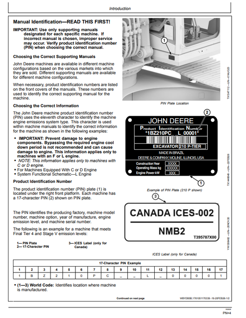 John Deere 210 P, 230 P & 260 P Excavator Manual OMT524610X019