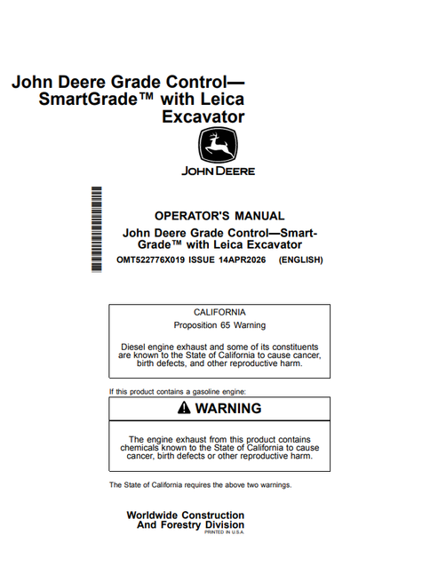 John Deere 210 P 230 P 260 P SmartGrade Leica Operator Manual