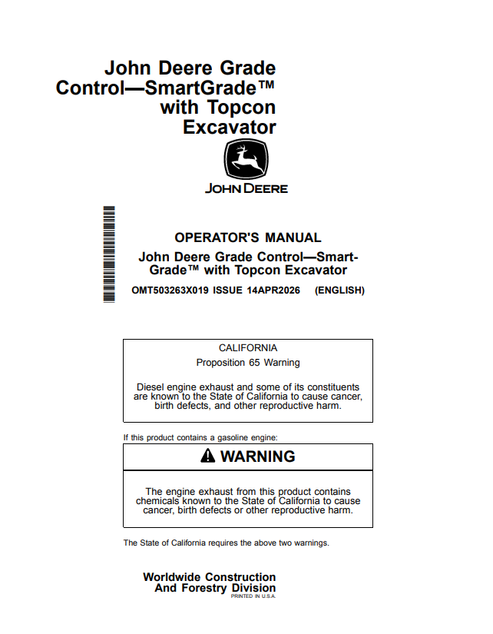 John Deere 210 P 230 P 260 P SmartGrade Topcon Operator Manual