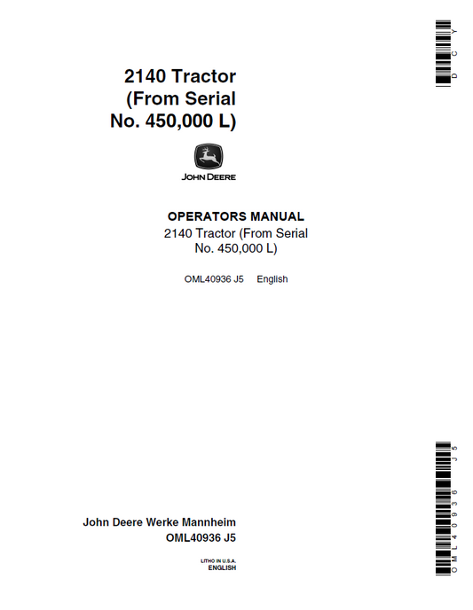 John Deere 2140 Tractor Operator Manual OML40936 PDF 