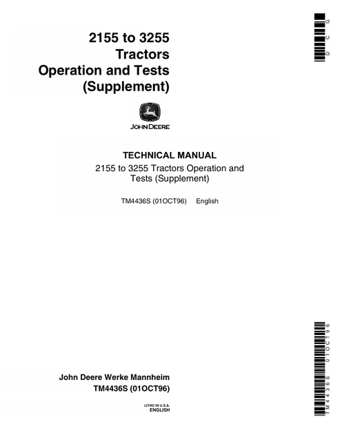 John Deere 2155-3255 Tractor Operation & Tests Manual TM4436S