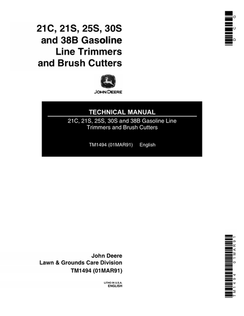 John Deere 21C 21S 25S 30S 38B Trimmer Technical Manual TM1494