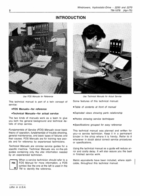 John Deere 2250 & 2270 Windrower Service & Repair Manual TM1078