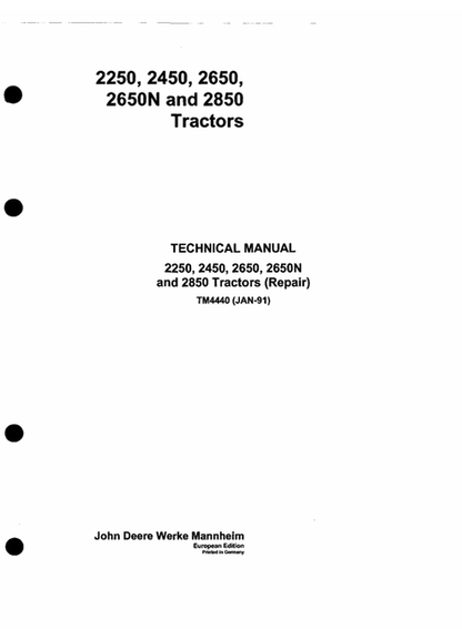 John Deere 2250 2450 2650 2650N 2850 Tractor Technical Manual TM4440