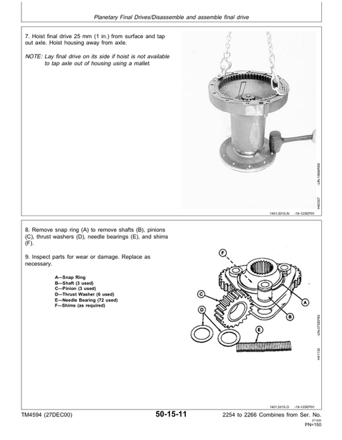 John Deere 2254, 2256, 2258, 2264 & 2266 Combine Repair Manual