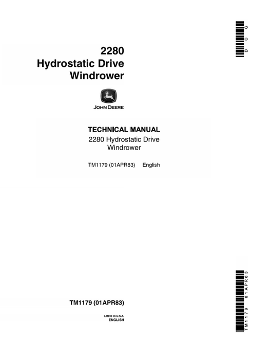 John Deere 2280 Hydrostatic Drive Windrower Technical Manual TM1179