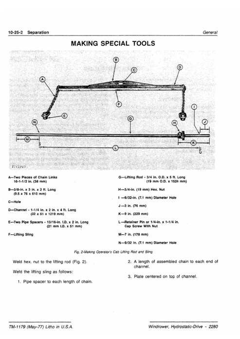 John Deere 2280 Windrower Service & Repair Manual TM1179
