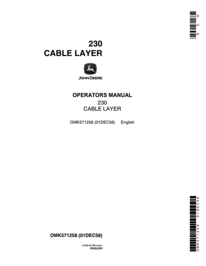 John Deere 230 Cable Layer Operator Manual PDF OMK571258