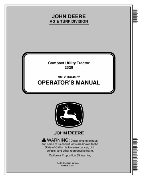 John Deere 2320 Compact Utility Tractor Operator Manual OMLVU16740