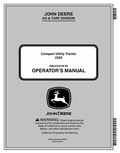 John Deere 2320 Compact Utility Tractor Operator Manual OMLVU16740