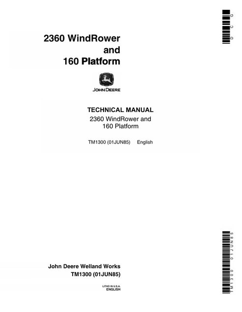 John Deere 2360 Windrower & 160 Draper Platform Technical Manual