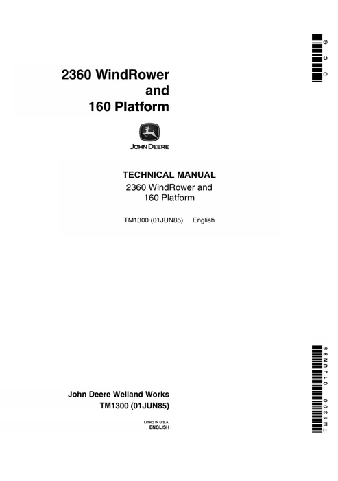 John Deere 2360 Windrower & 160 Draper Platform Technical Manual TM1300