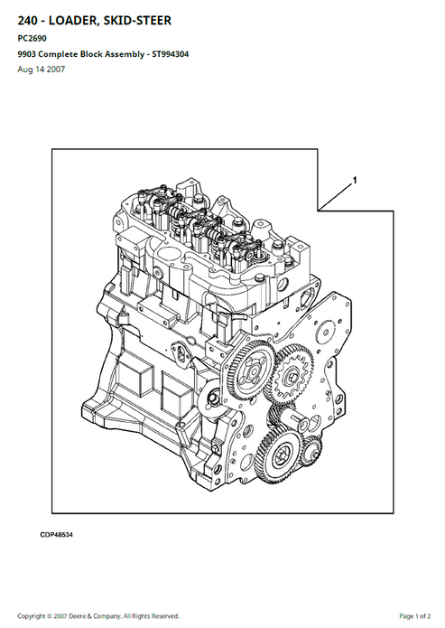 John Deere 240 Skid-Steer Loader Parts Manual PC2690 PDF