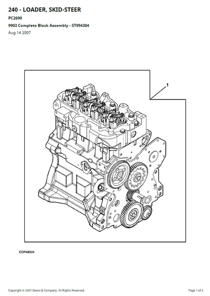 John Deere 240 Skid-Steer Loader Parts Manual PC2690 PDF