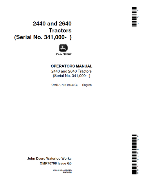 John Deere 2440 2640 Tractor Operator Manual OMR70798