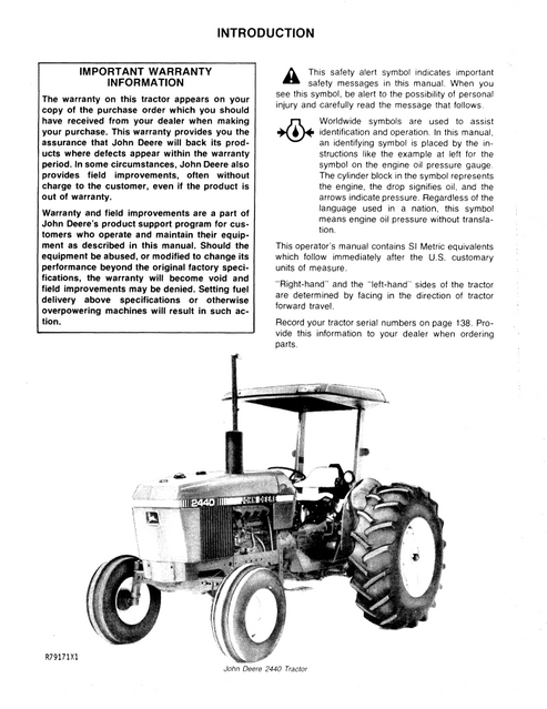 John Deere 2440 & 2640 Tractor Service & Operator Manual PDF