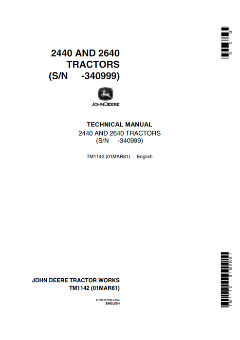 John Deere 2440 And 2640 Tractor Technical Manual TM1142