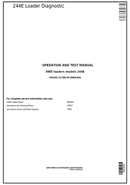 John Deere 244E Loader Diagnostic Operation and Test Manual TM1502 PDF
