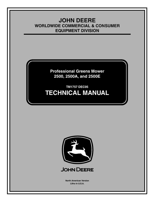 John Deere 2500 2500A 2500E Green Mower Technical Manual PDF
