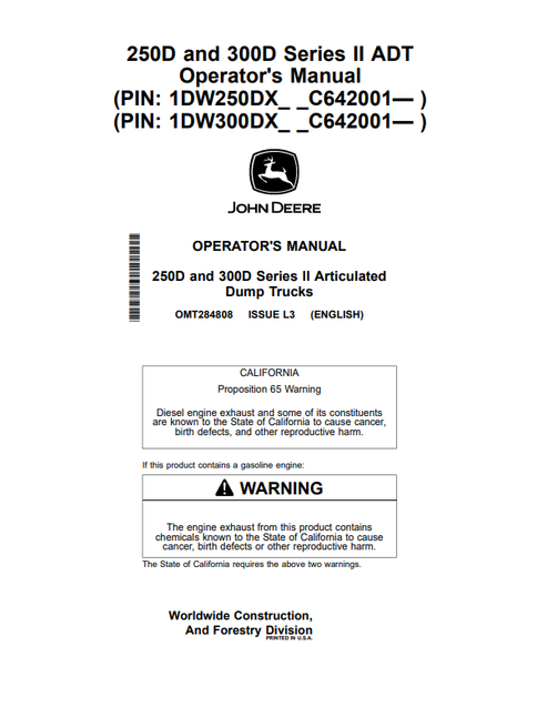 John Deere 250D 300D Series II Articulated Dump Truck Manual