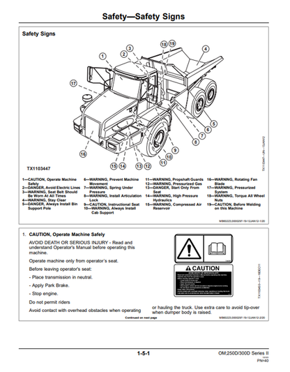 John Deere 250D 300D Series II Operator Manual OMT264275 PDF