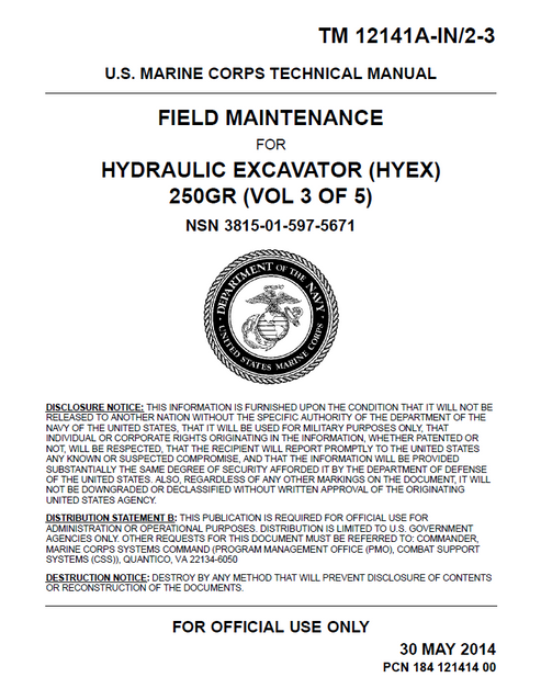 John Deere 250GR Hydraulic Excavator Field Maintenance Manual TM12141