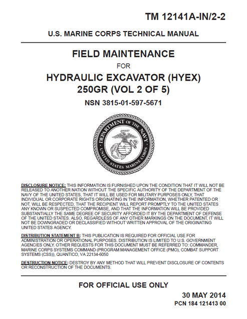 John Deere 250GR Hydraulic Excavator Field Maintenance Manual TM12141