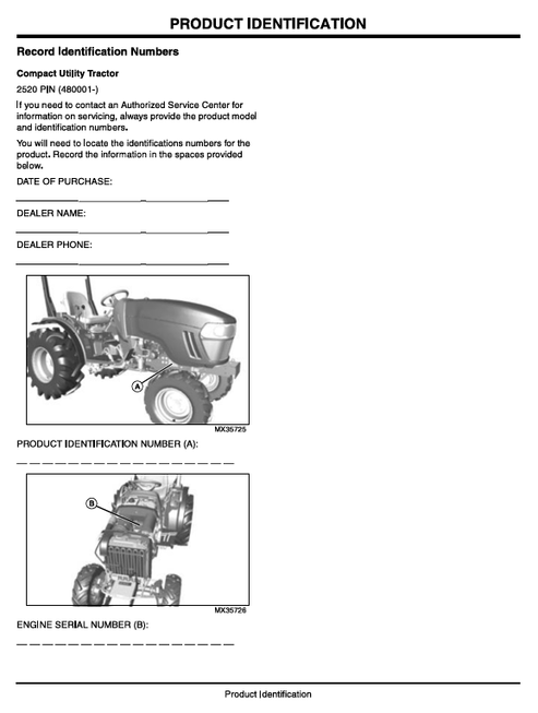 John Deere 2520 Compact Utility Tractor Operation & Maintenance Manual