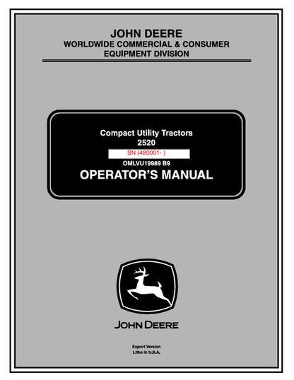 John Deere 2520 Compact Utility Tractor Operator Manual OMLVU19989